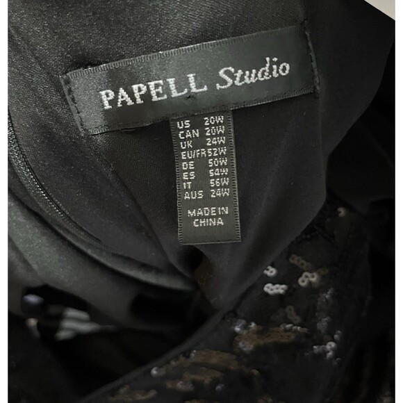 Adrianna Papell Studios Sequin Jersey Dress Black Lace 20W Maxi Slit Formal Gown - Picture 5 of 9